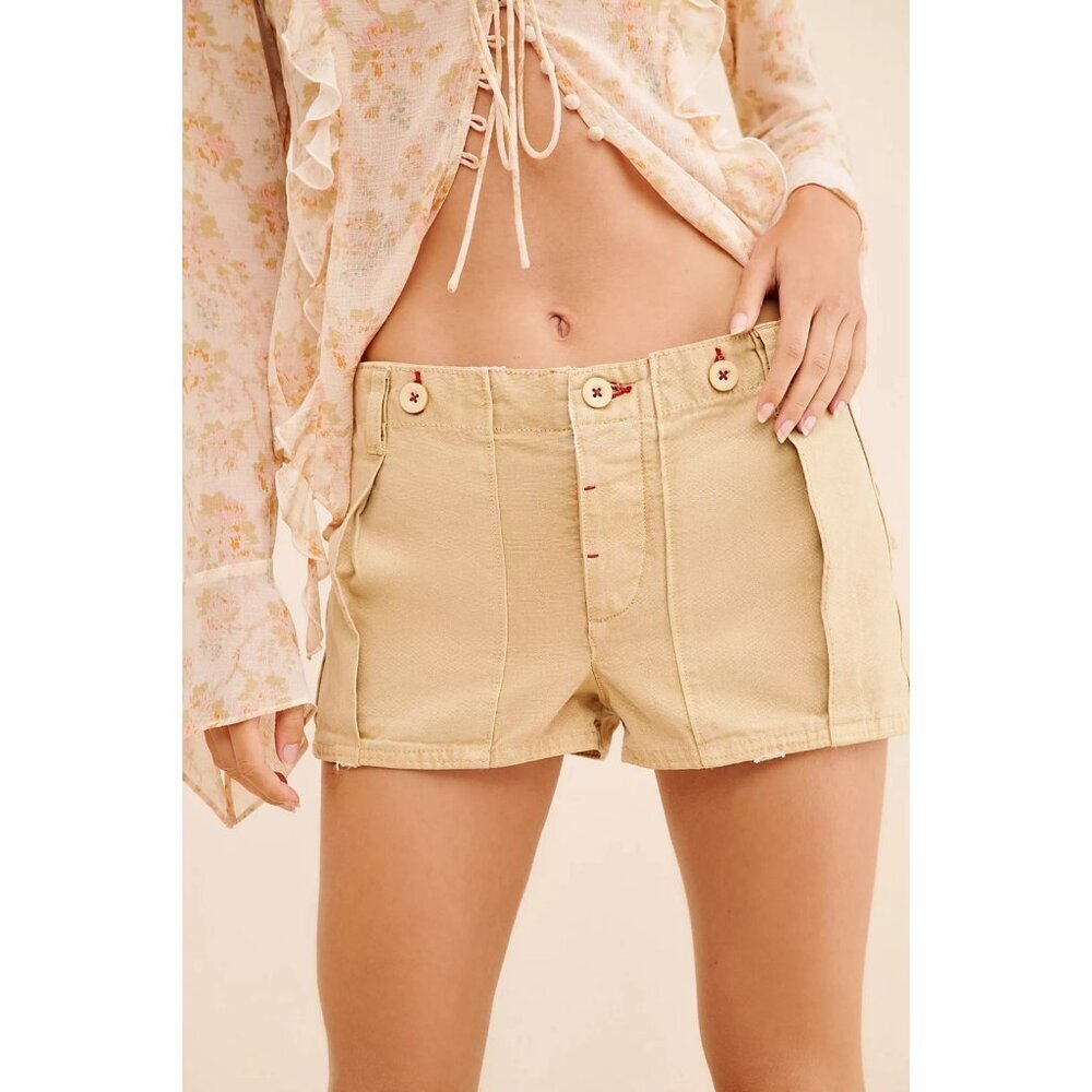 Free People Khaki Utility High-Waist Shorts